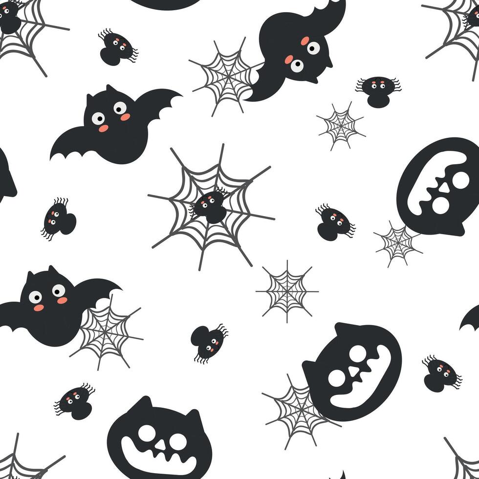 Seamless pattern cartoon halloween cat, bat and spider cute halloween wallpaper for fabric print, gift wrap paper vector