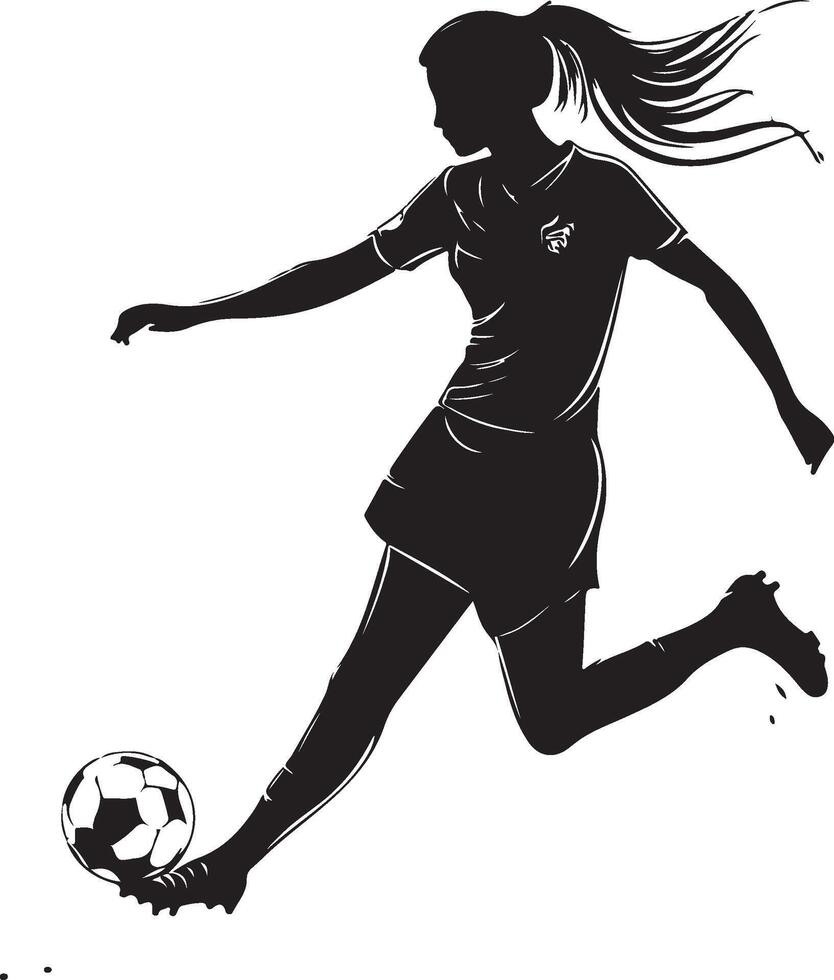 silhouette of a woman soccer player kicking the ball vector