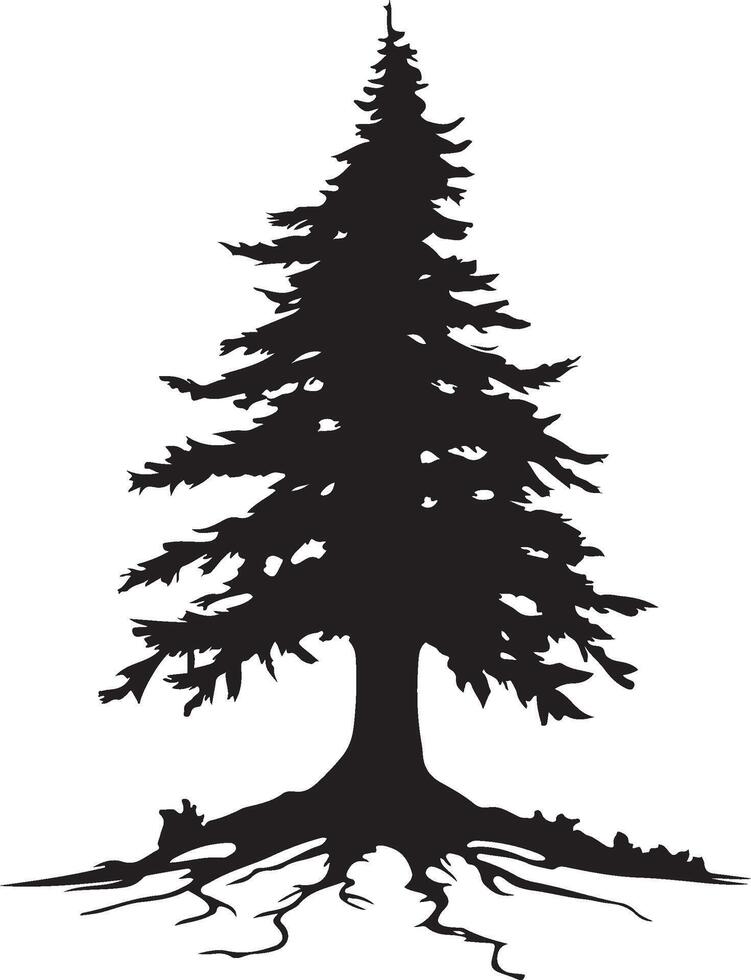 a black and white silhouette of a tree with roots vector