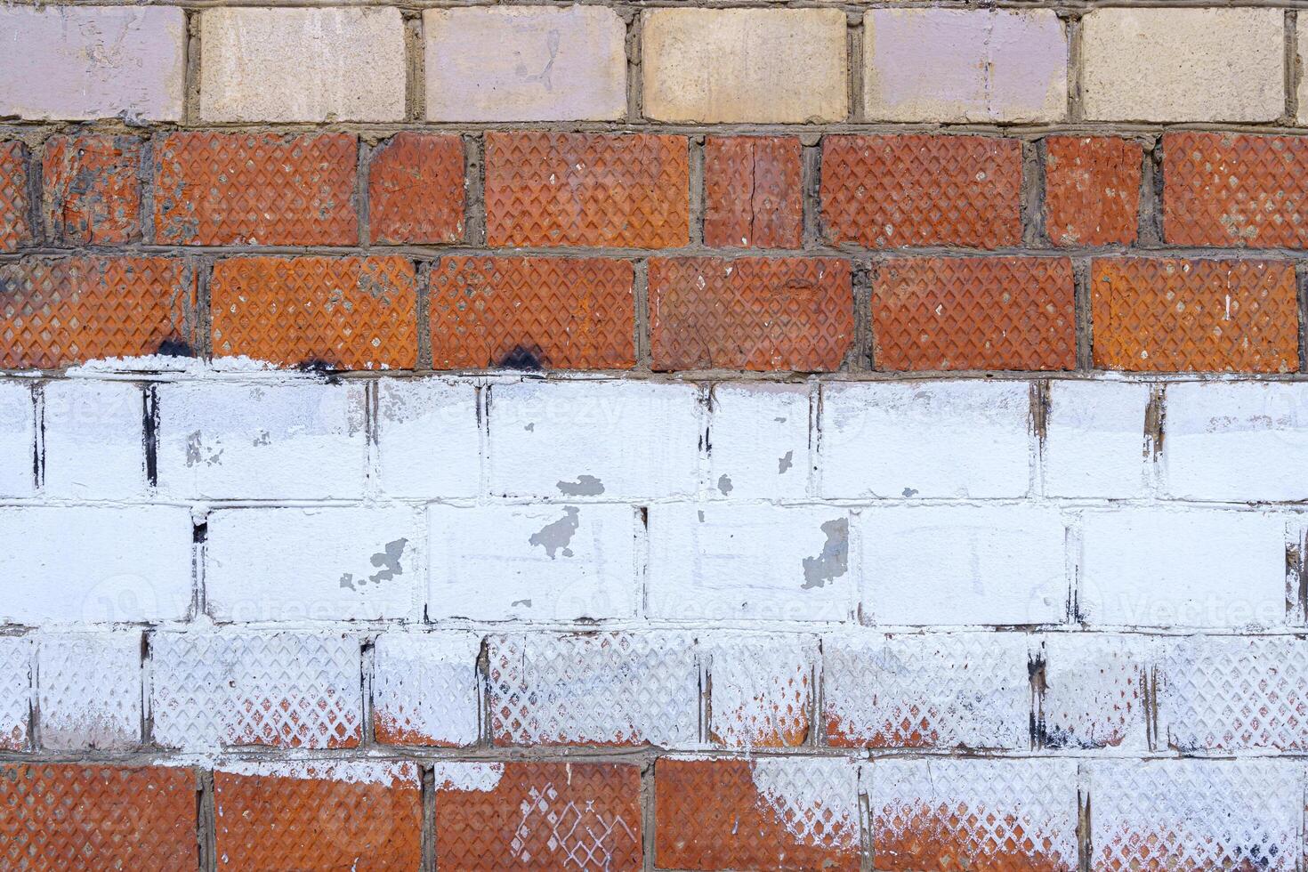 The old wall is unevenly painted. Abstract construction background. photo