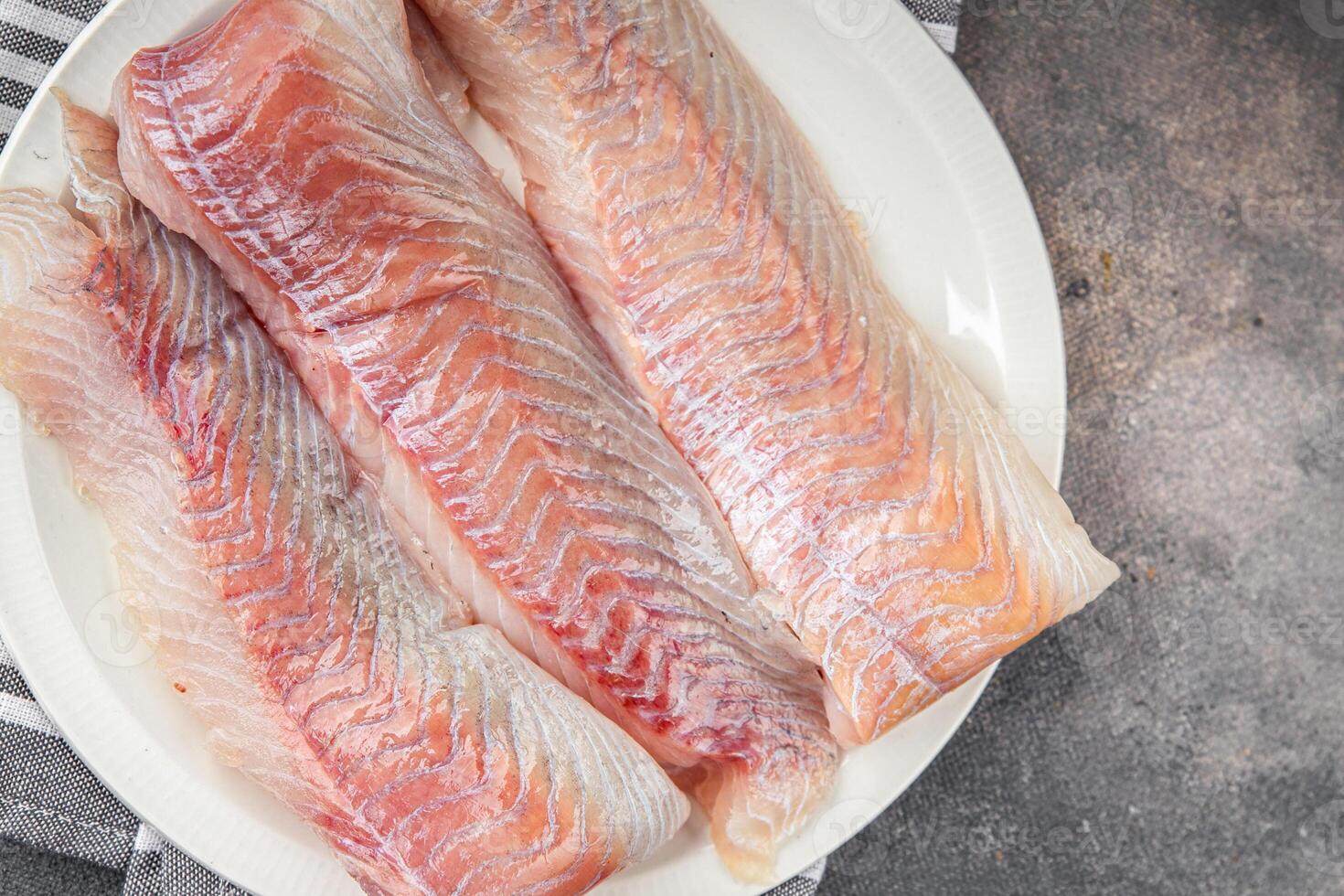 fillet raw white fish cod or halibut fresh meal food snack on the table copy space food background rustic top view photo