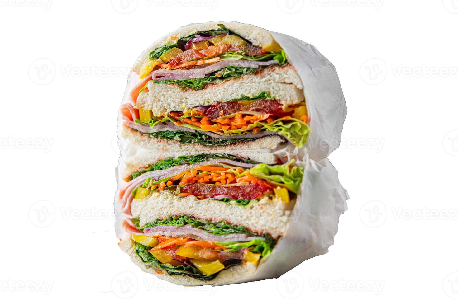sandwich layers vegetables and ham meat spam fresh meal food snack on the table copy space food background rustic top view photo