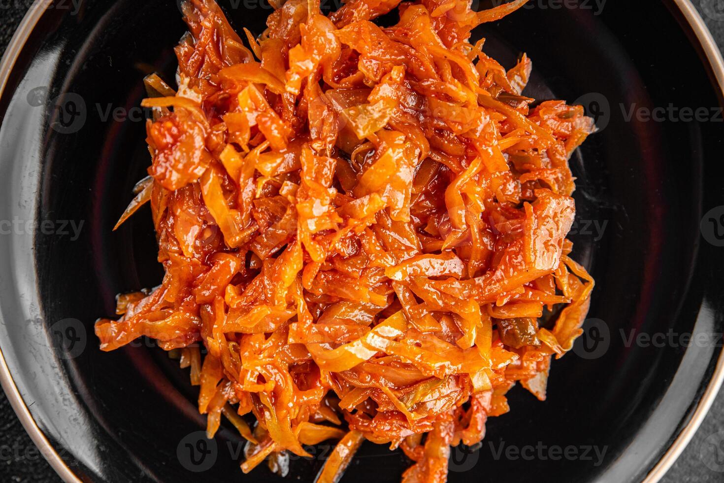 suerkraut cabbage braised vegetable dish fresh delicious gourmet food background on the table rustick food top view copy space vegetarian and vegan food photo