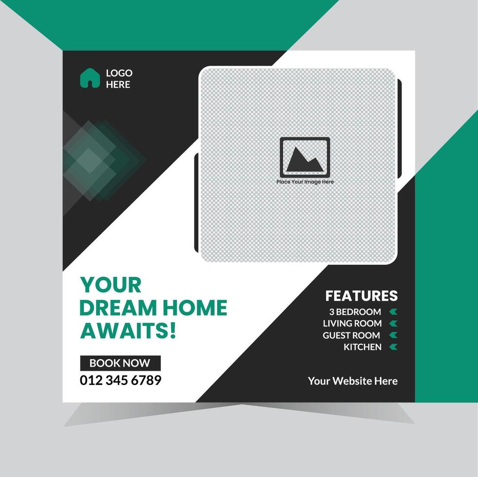 Real estate social media post design square banner template for marketing advertisement vector