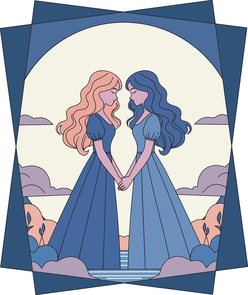 Moonlit sisterhood flat design art vector