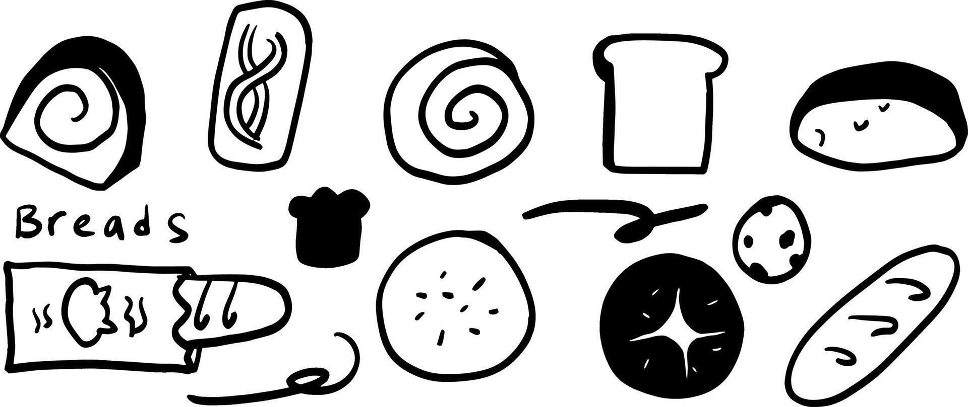 Minimalist Bread Doodle Set - Two Color Black and White Illustration vector