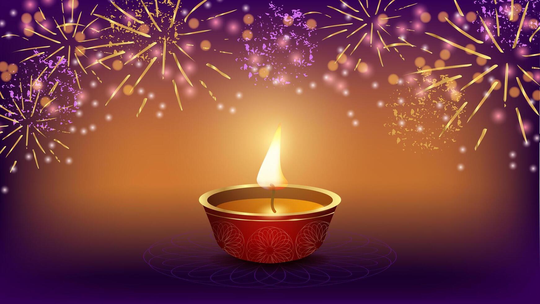 Indian festival of light Diwali. Victory goodness. Clay lamps and fireworks. Traditional decorations and symbols colored patterns. Design banner postcard of advertising materials. illustration. vector