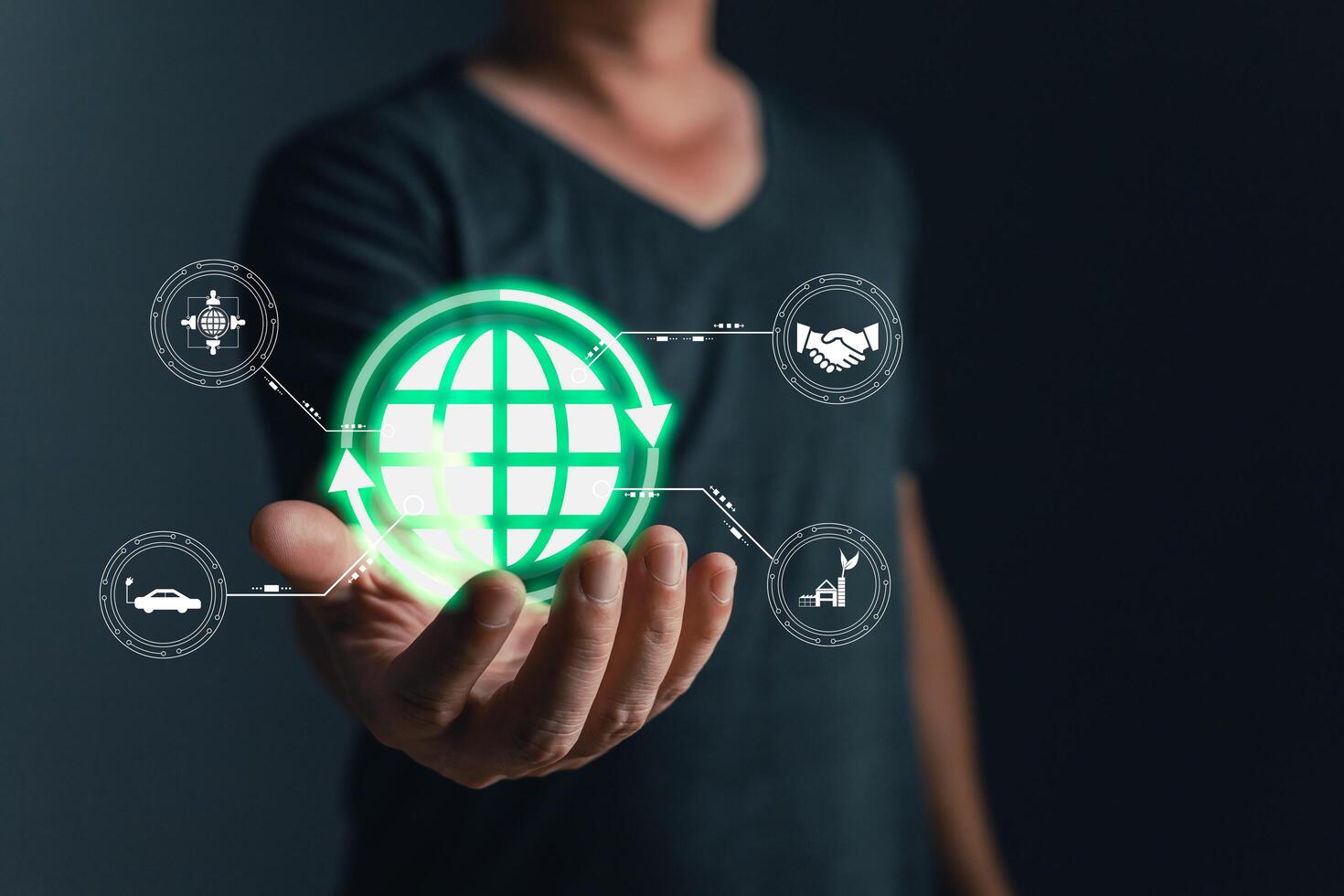 Climate change,hand hold hologram to save energy,and reduce global warming,ecology friendly investment,ESG environment social governance,Green Business Innovation and Sustainable Development concept. photo