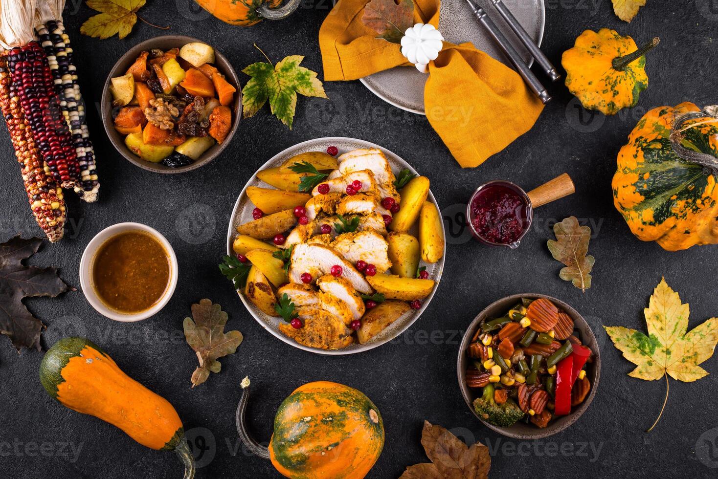 tradicional acción de gracias día cena con Turquía foto