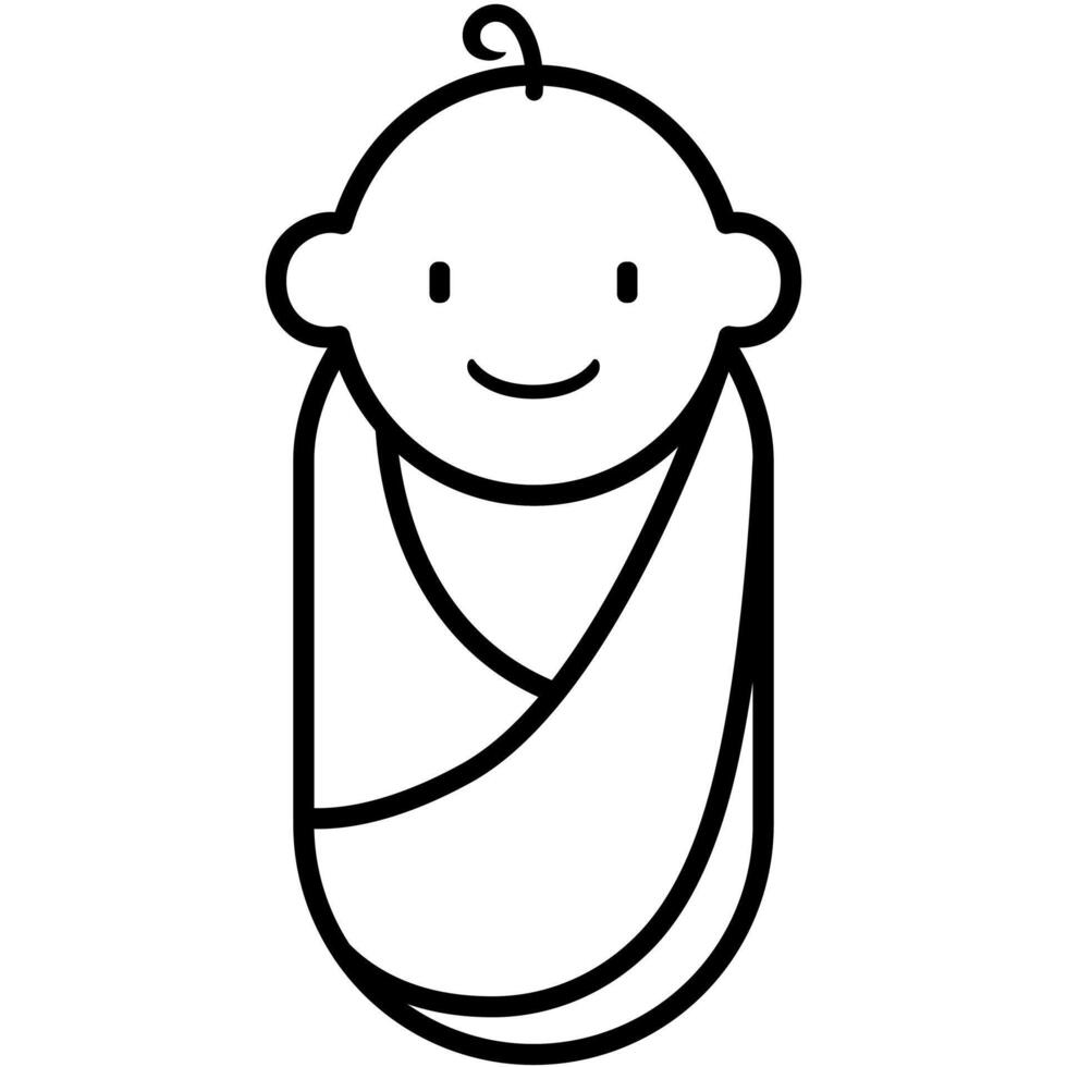 A baby wrapped in a blanket is shown in a line drawing vector