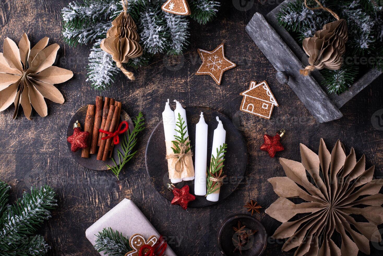 Procass of decorating Christmas advent candles photo