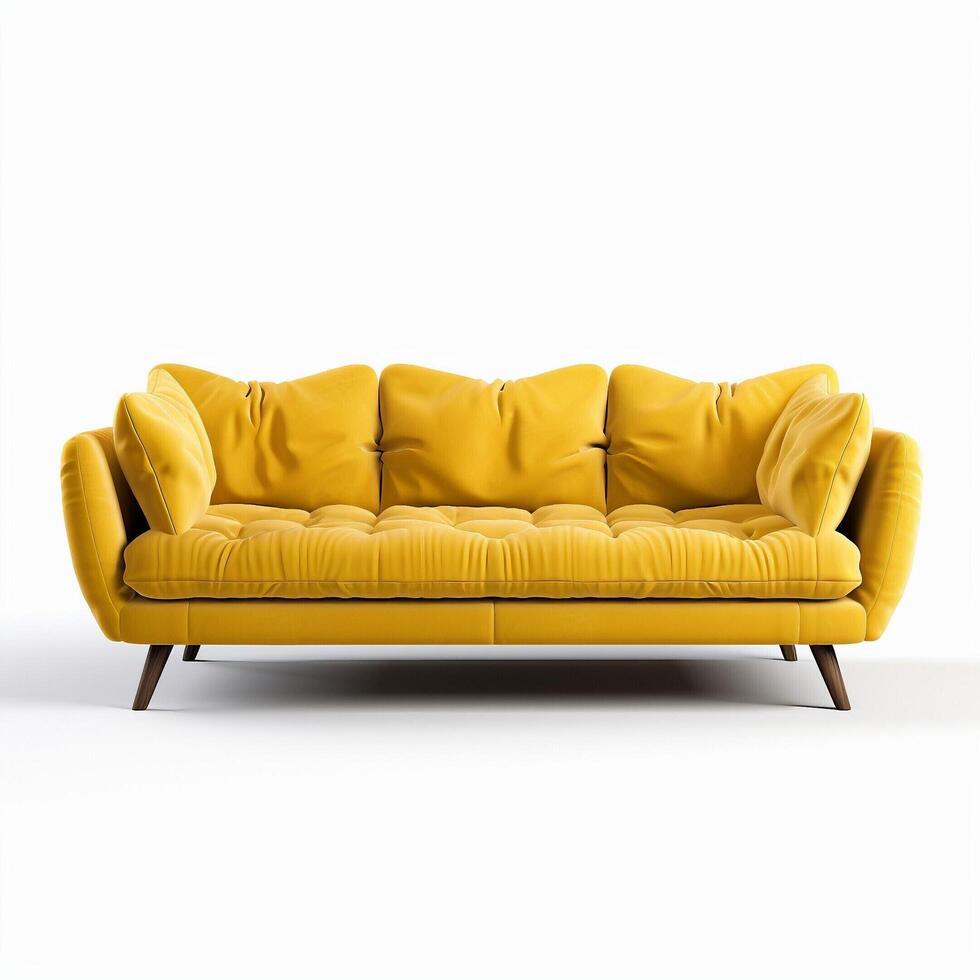 Modern yellow sofa furniture isolated on white background. yellow sofa for living room, home decor, mid-century, contemporary photo