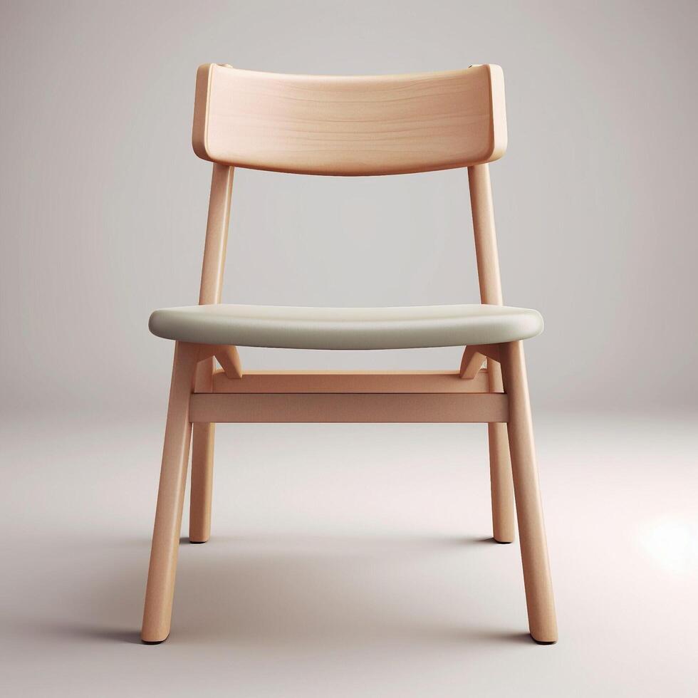Wooden Chair with White Seat Cushion Isolated on White Background photo