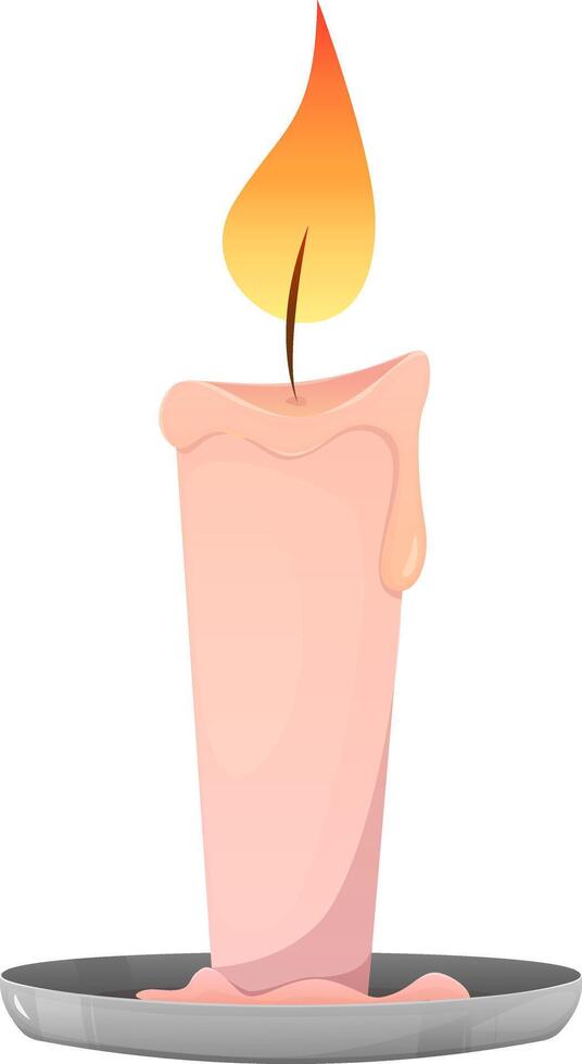 Candle on a stand. Halloween candle. Burning candle. Cartoon style vector