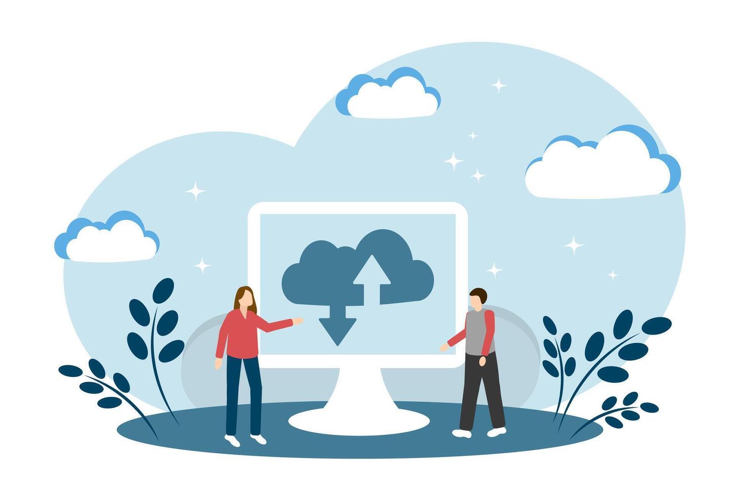 The concept of cloud storage. File backup, computer technology vector
