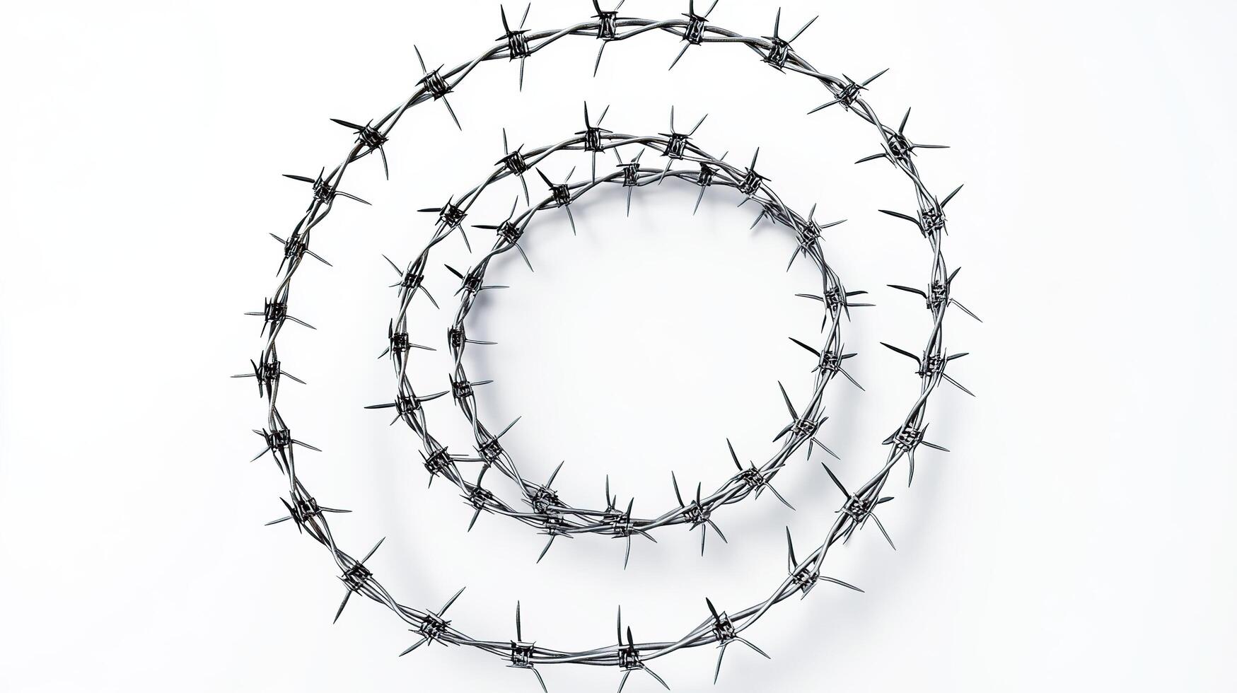 A circular barbed wire fence with a white background photo
