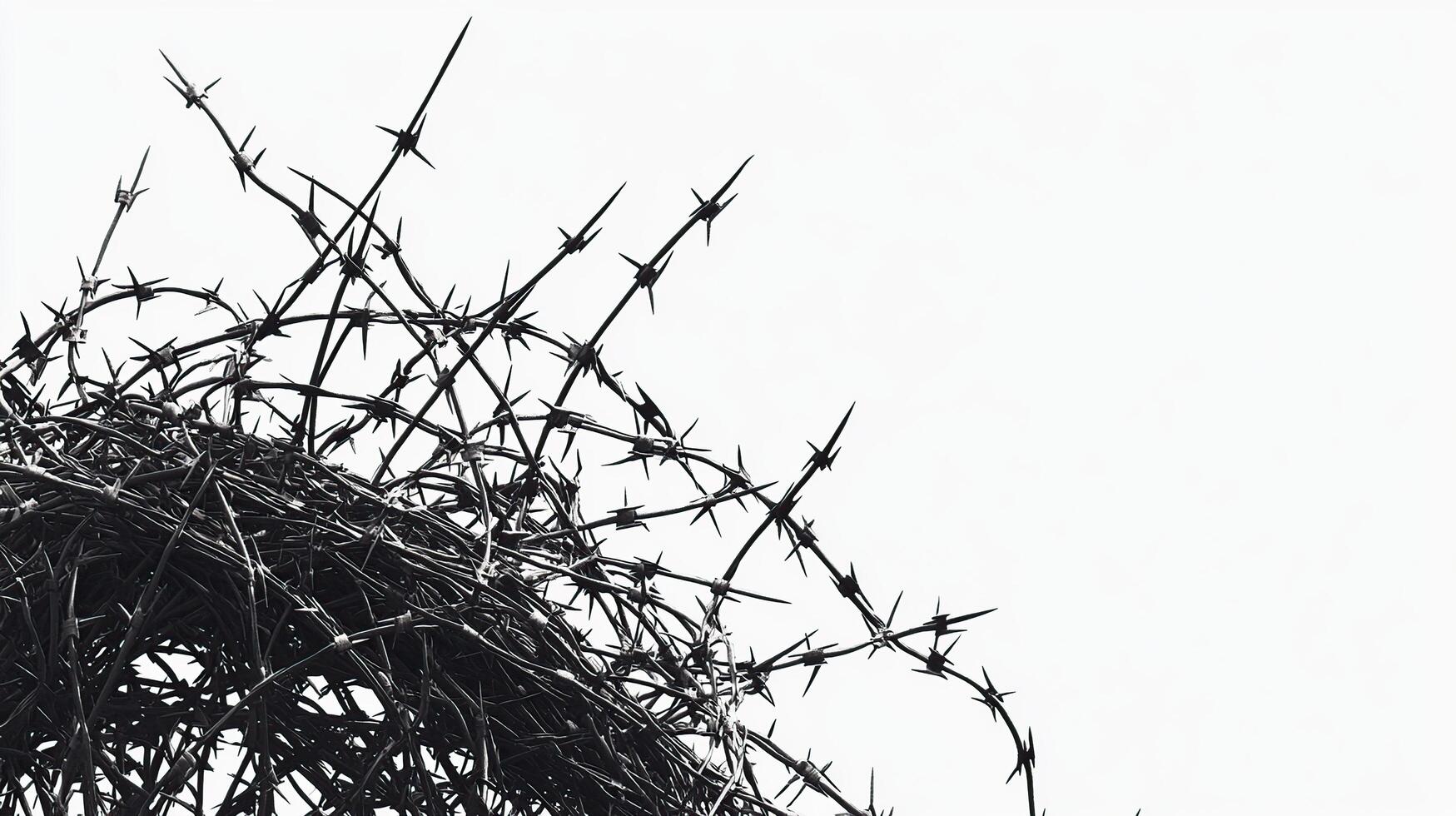 Barbed wire fence with a bird nest in the middle photo