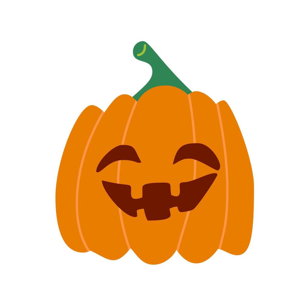 Flat illustration of a cute pumpkin character, ideal for Halloween designs and autumn-themed projects. This charming pumpkin brings a playful, festive touch to invitations, banners vector