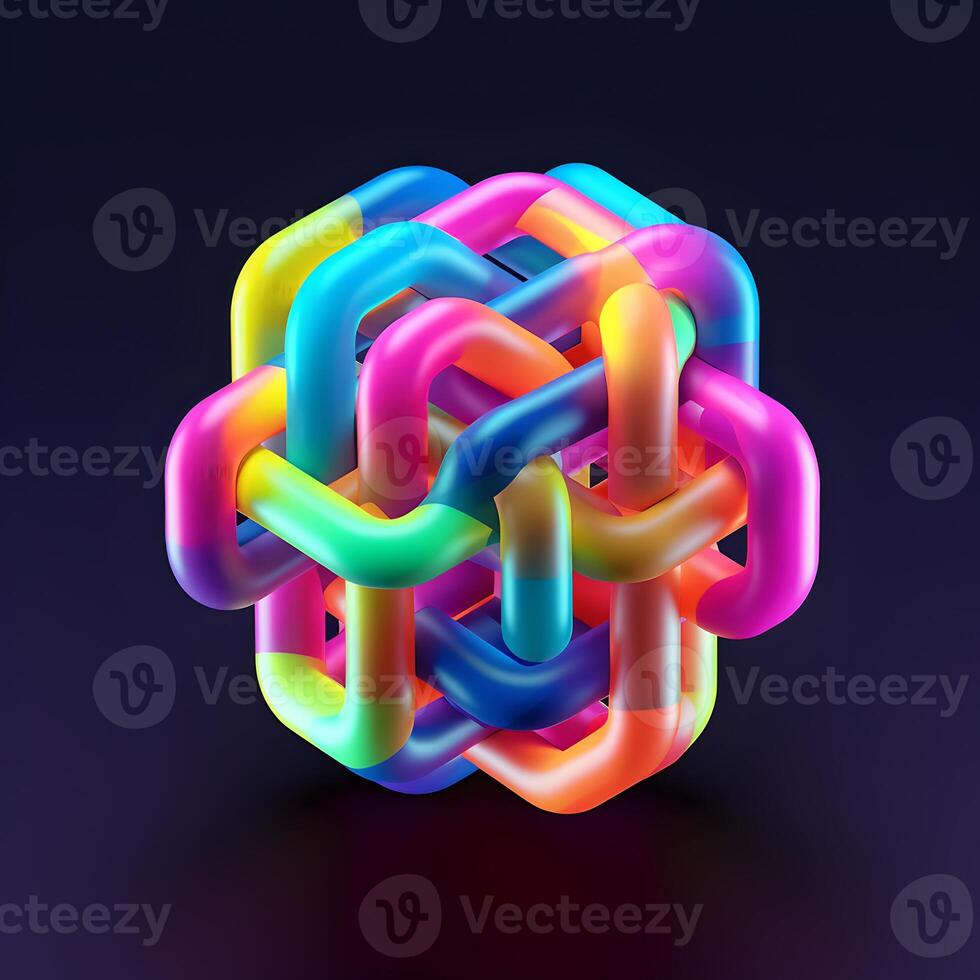 Abstract shape, tangled graphic. Multicolor gradient volumetric riddle form. ai illustration photo