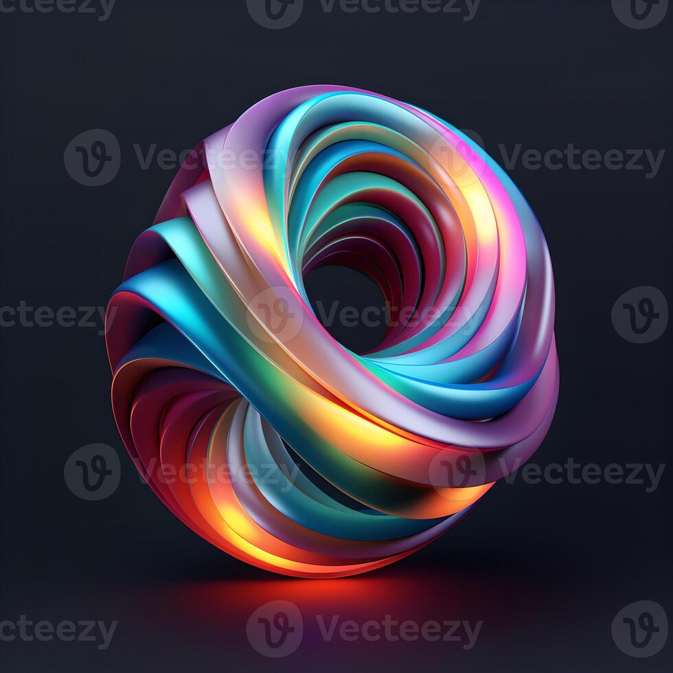 Holographic abstract shape, tangled graphic. Multicolor gradient volumetric riddle form. ai illustration photo