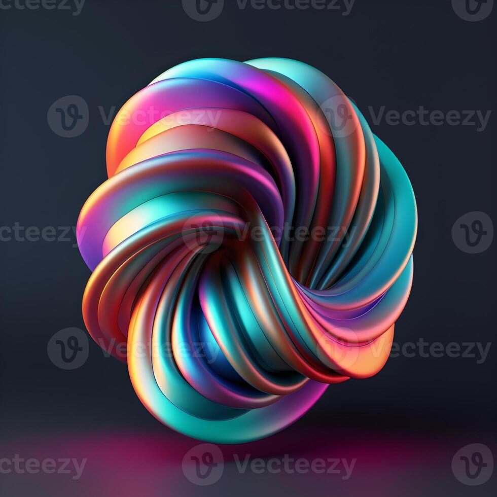 Holographic abstract shape, tangled graphic. Multicolor gradient volumetric riddle form. ai illustration photo