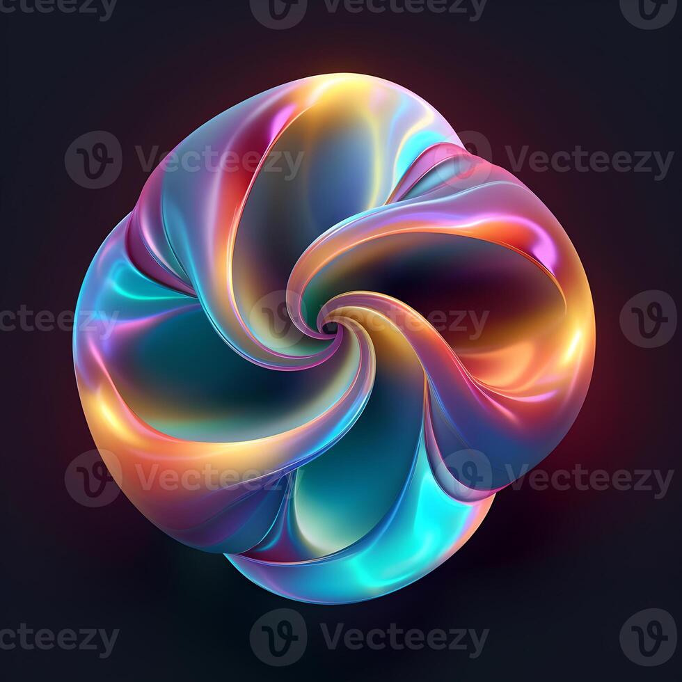 Holographic abstract shape, tangled graphic. Multicolor gradient volumetric riddle form. ai illustration photo