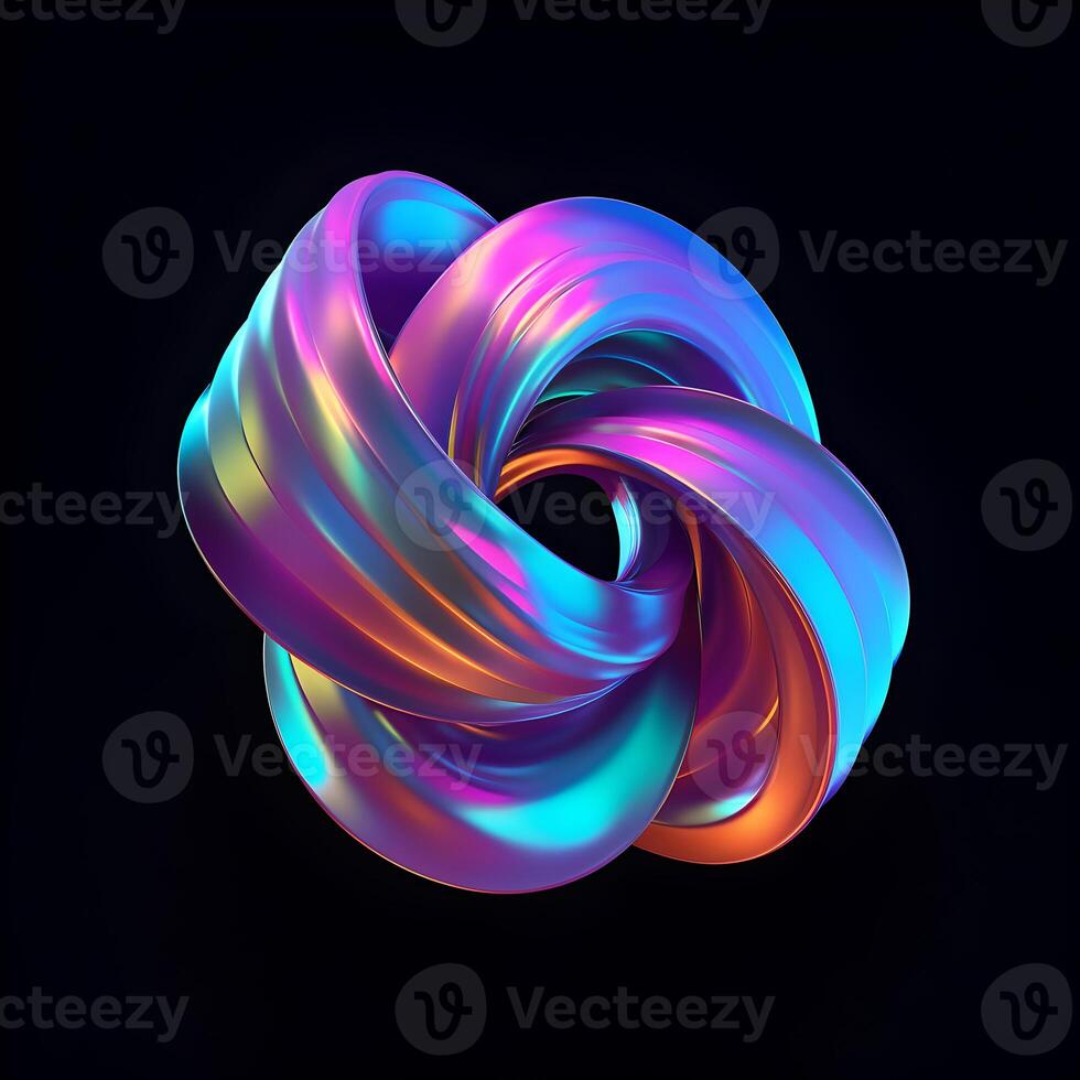 Holographic abstract shape, tangled graphic. Multicolor gradient volumetric riddle form. ai illustration photo