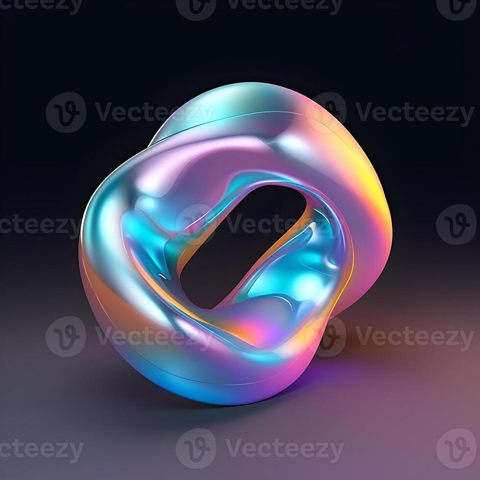 Holographic abstract shape, tangled graphic. Multicolor gradient volumetric riddle form. ai illustration photo