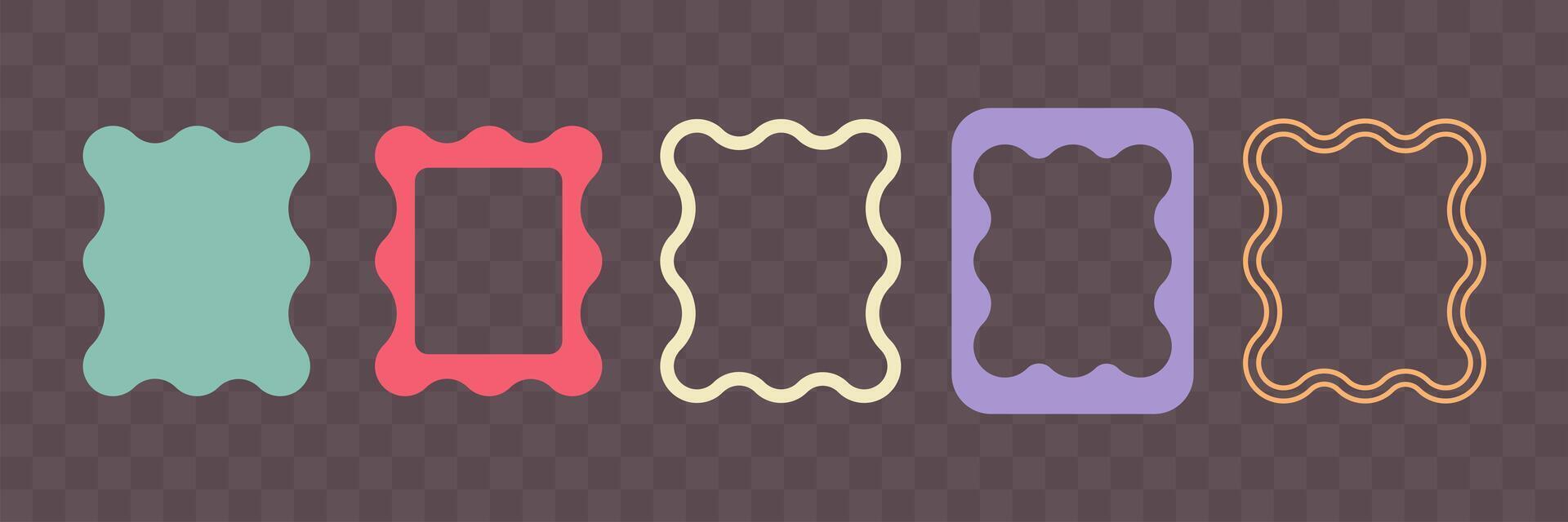 Geometric forms. Scallop rectangle frames for text and image. Empty box border. Edge colored forms vector