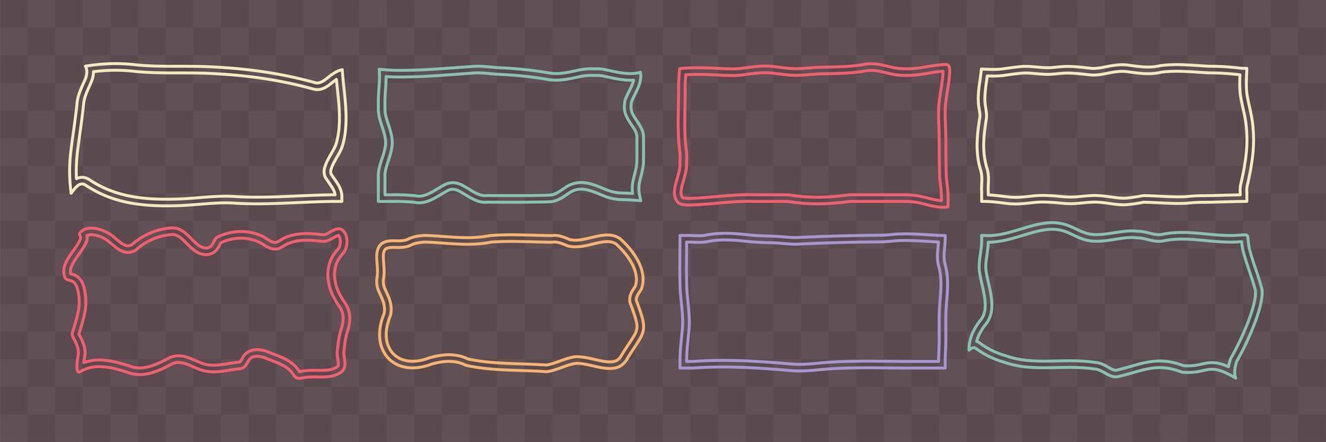 Wiggly rectangular line shapes collection. Abstract border box for text or images. Geometric form for social media vector