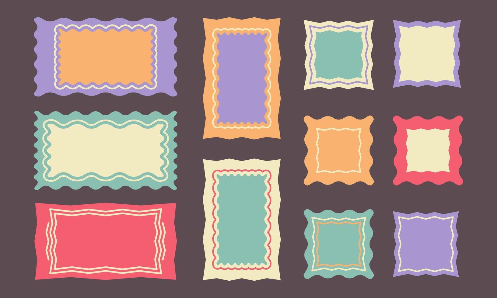 Wiggly rectangular childish shapes collection. Abstract border box for text or images. Geometric form for social media vector