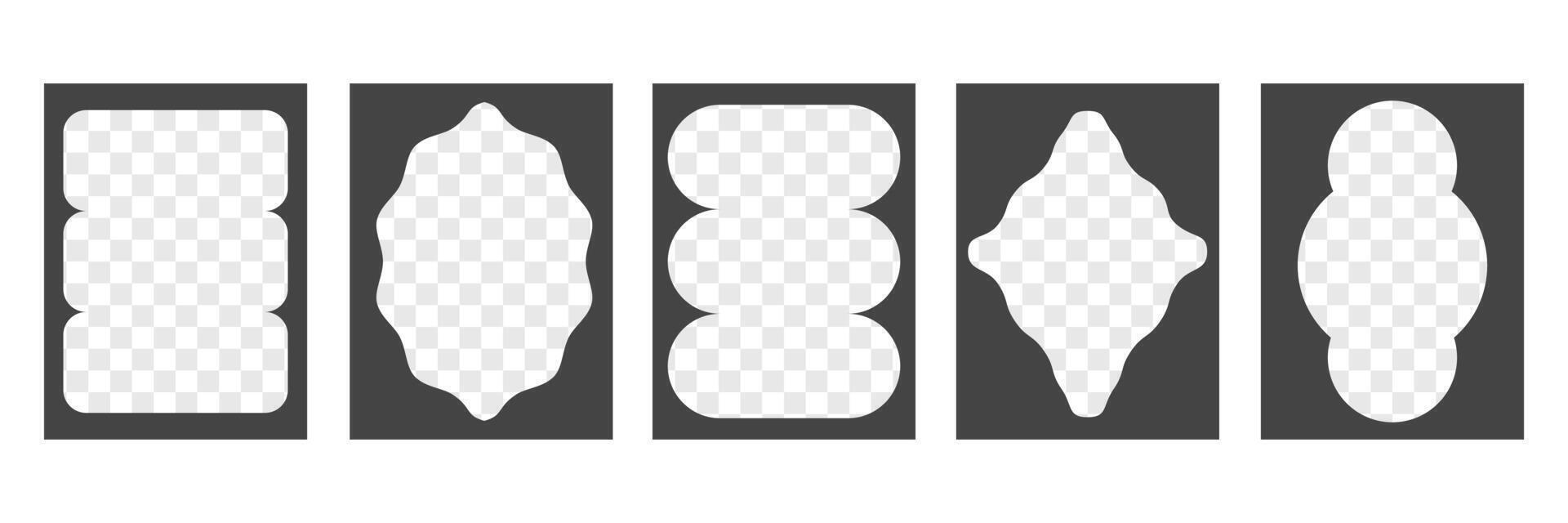 Black frames set. Squiggle, smooth waves border for text or image. Empty form shapes vector