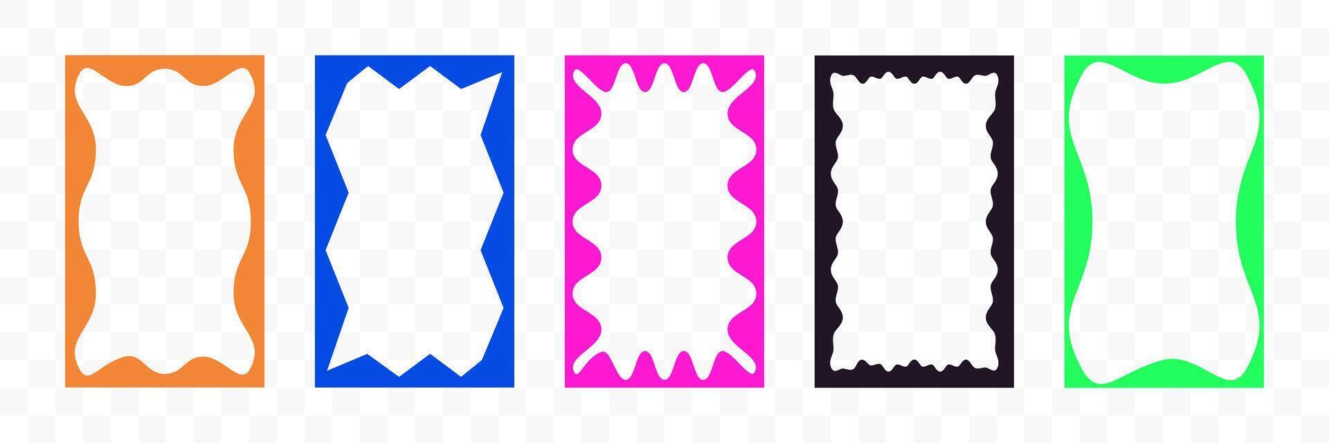 Zigzag wave borders. Curvy wave frames for social media. Scalloped rectangle set. Groovy box collection vector