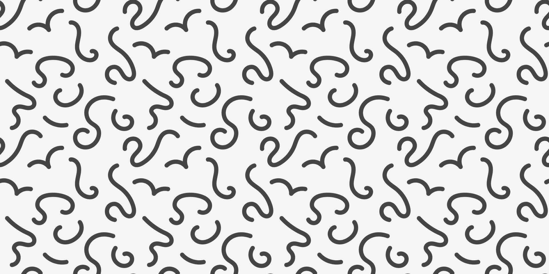 Doodle lines seamless pattern. Black white curve waves print vector