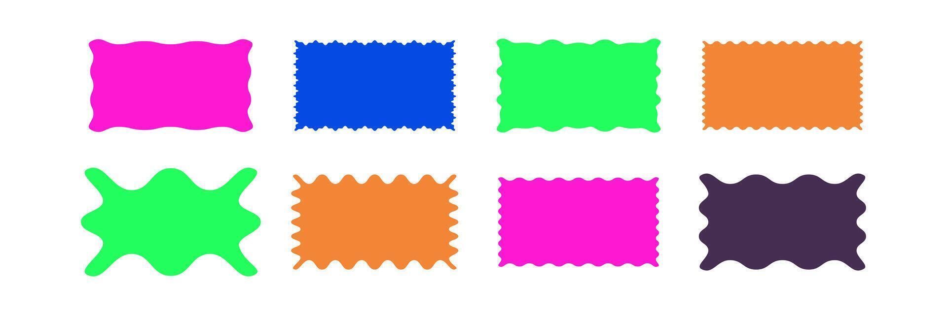 Rectangle squiggle shapes collection. Neon groovy boxes with wiggle edge vector