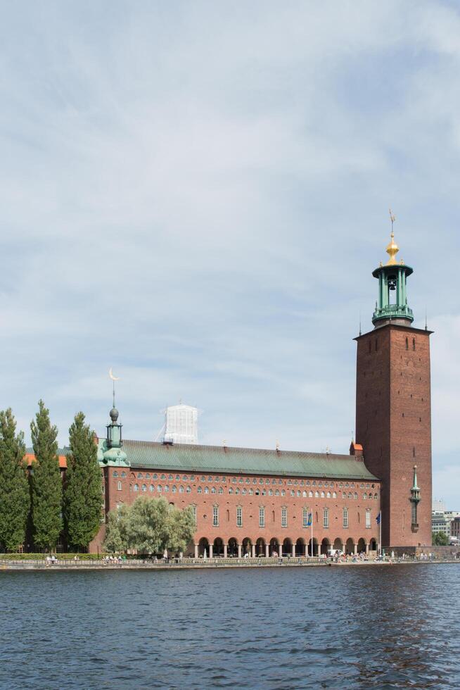 Beautiful aerial view of Stockholm city hall. Waterfront photo