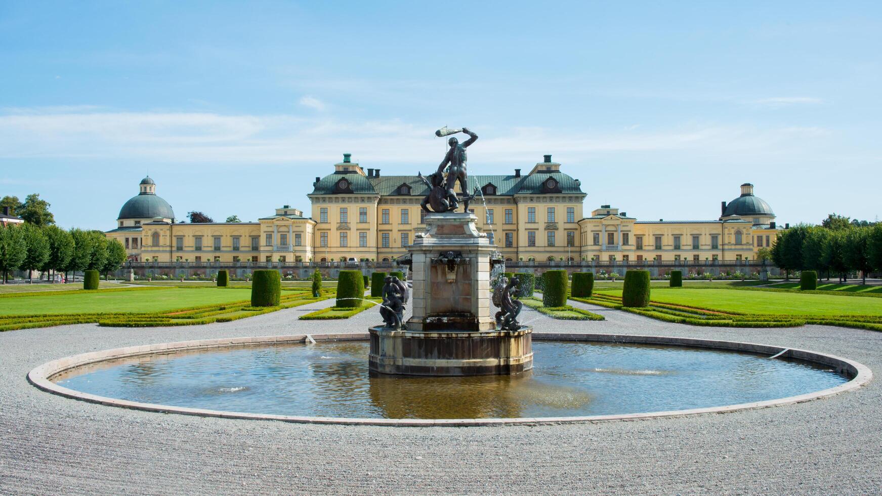 Beautiful view of Drottningholm palace and gardens, permanent home residence of the King and Queen of Sweden photo