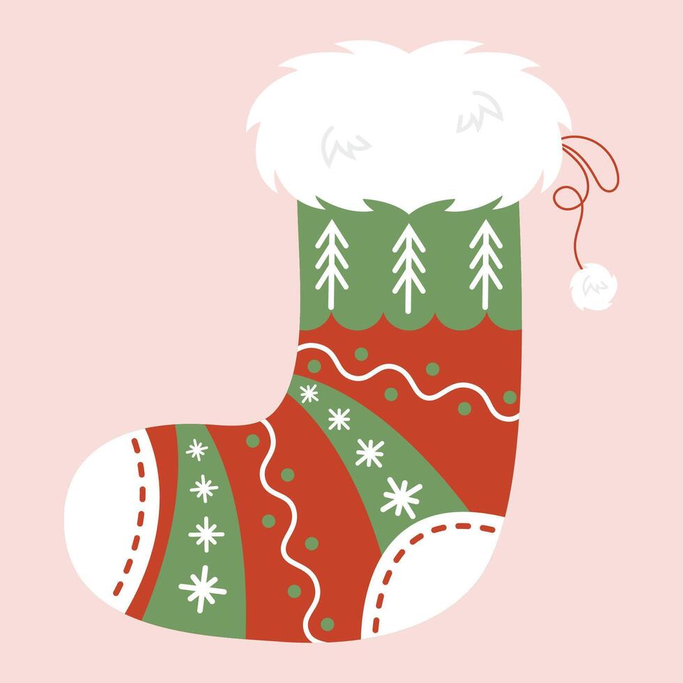 Sock with pine trees and snowflakes vector