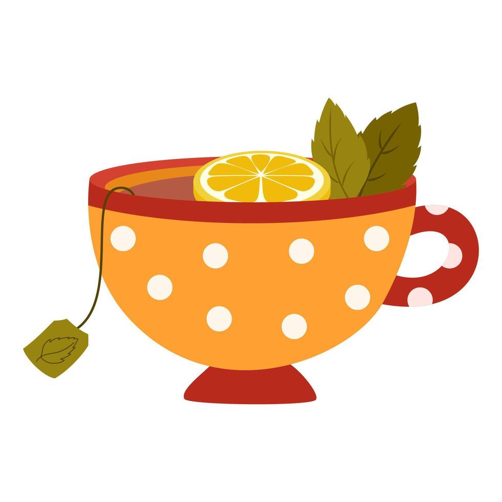 Cup of tea with lemon and mint vector
