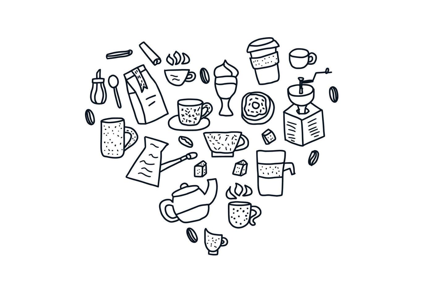 Coffee set round badge. illustration. vector
