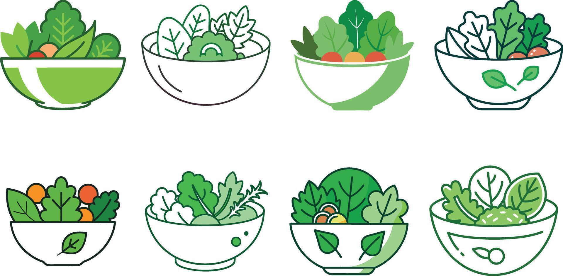 Fresh bowl of salad with leafy greens and a illustration of healthy veggies vector