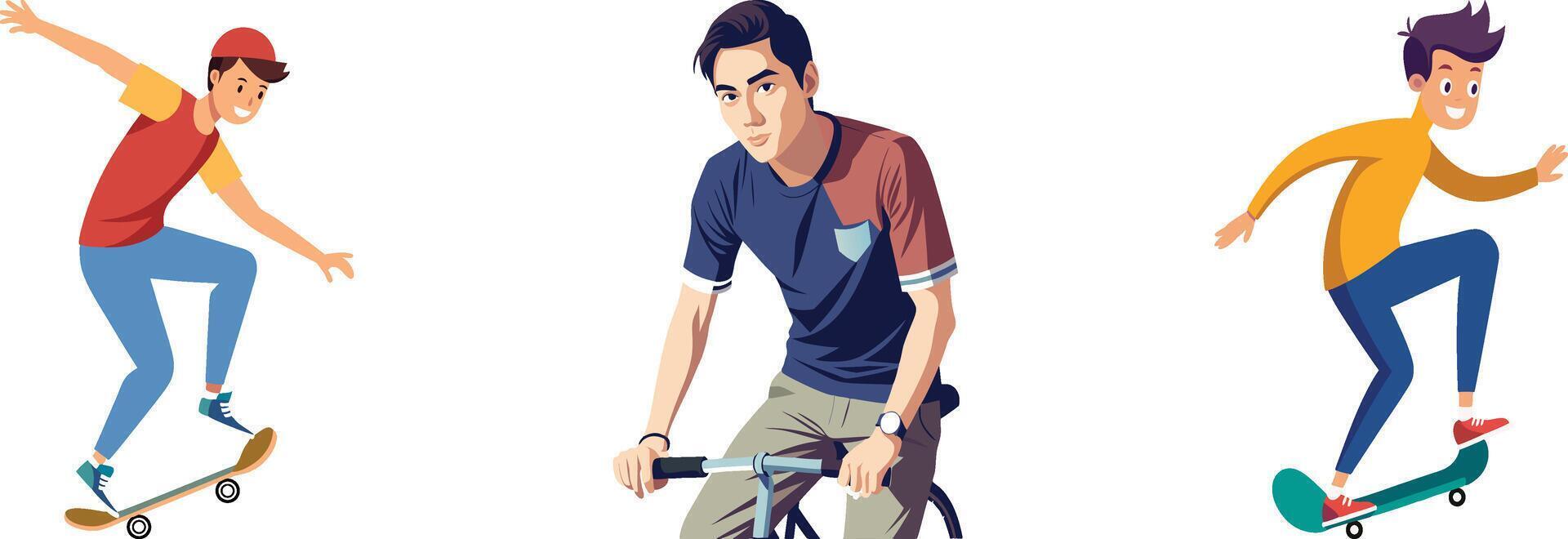 Three cartoon men riding skateboards vector