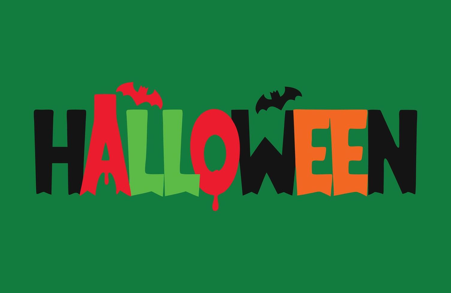 Halloween font with bats and bats on green background vector