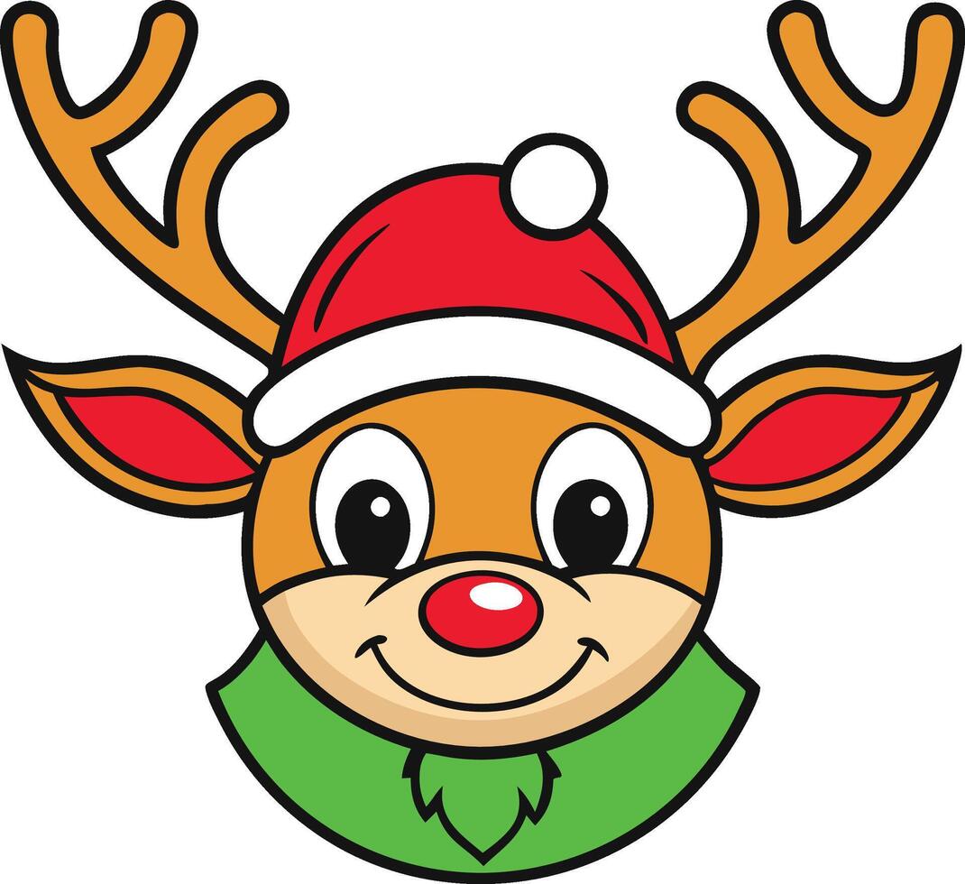 A cartoon reindeer wearing a santa hat vector