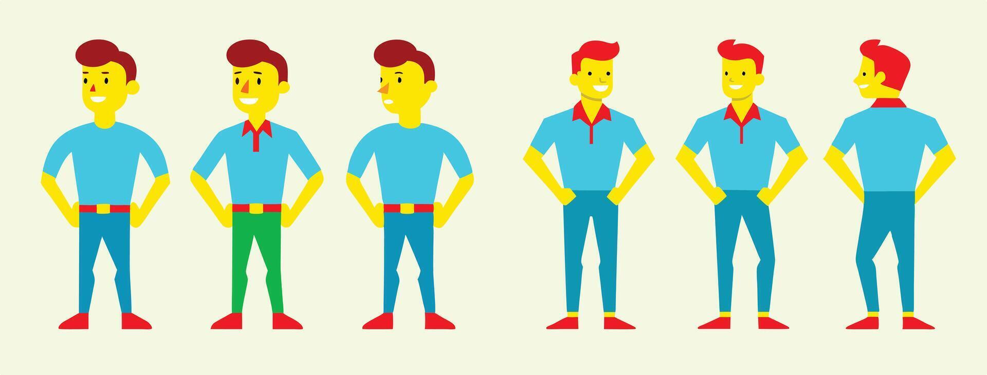Young man in casual clothes. Set of different poses. vector
