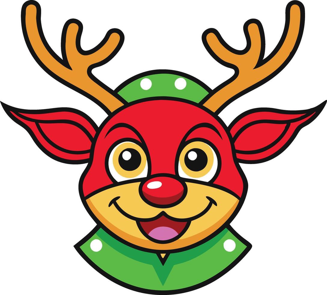 A cartoon reindeer with horns and a red nose vector