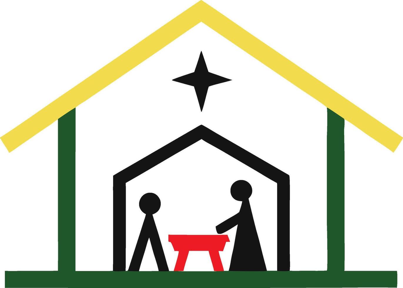 A nativity scene with a manger and two people vector