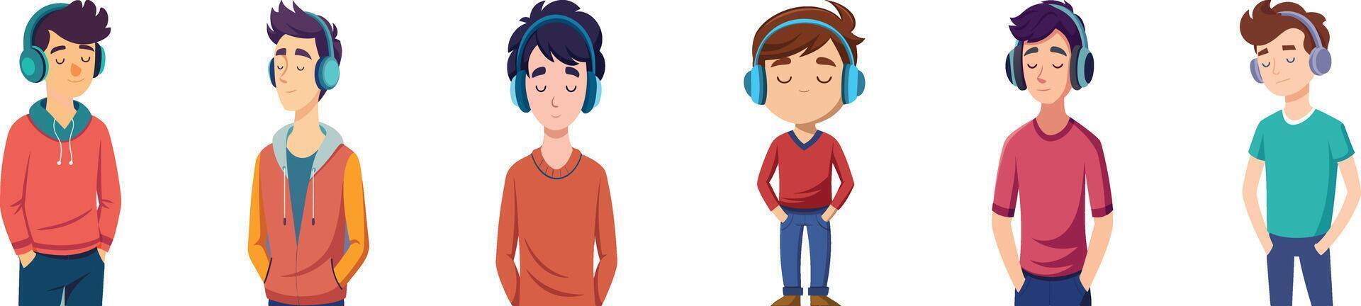 A cartoon of a group of people wearing headphones vector