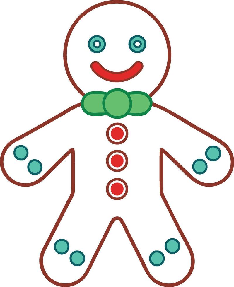 A gingerbread man with a green tie and red nose vector