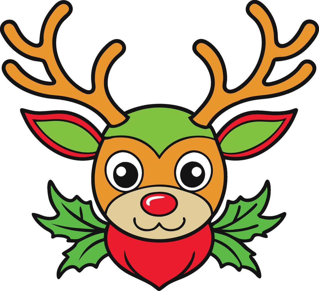 Reindeer head with holly leaves on it vector